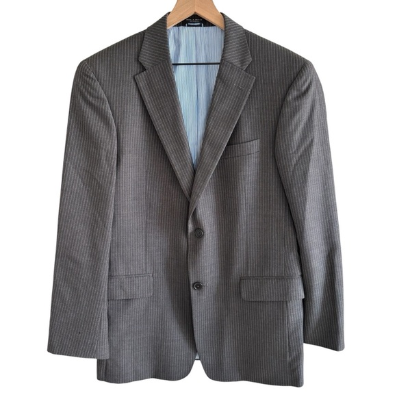 Tommy Hilfiger 100% Wool Gray Pinstripe Blazer Men’s Size 40 Regular *Flawed* - Picture 1 of 14